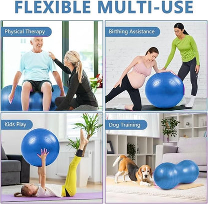 Peanut Ball for Kids Therapy, 90x45cm Anti-Burst Exercise Ball with Pump, Gym Quality Fitness for Yoga, Physical, Training, Women, Men