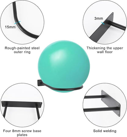 Stability Ball Holder Wall Mount - Heavy Duty Exercise & Yoga Ball Storage Rack for Home, Yoga Studios, and Commercial Gyms - Space-Saving Design for Stability Balls up to 85cm(Black 2-pack)