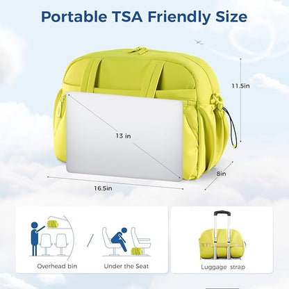 Gym Bag for Women, Puffer Travel Duffle Bag With Shoes Compartment & Wet Pocket, Carry On Tote Bag For Weekender, Overnight, Sport (Neon Lime, Medium)