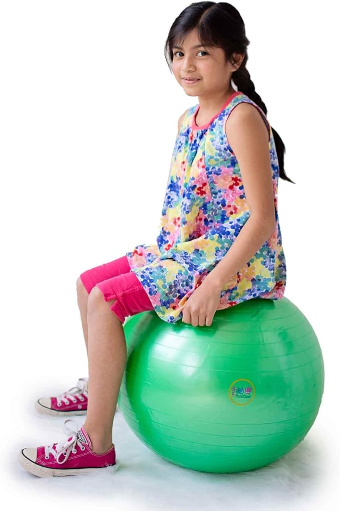 Fun and Function Therapy Ball for Kids, Exercise, Yoga, Balance, Stability, Active Seating Alternative for Classrooms and at Home, Supports Sensory Seekers & Children with ADHD - 24" Green