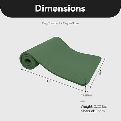 BalanceFrom 71x24 Inches Extra Thick Yoga Mat 1-Inch High-Density Foam – Roll-Up Exercise Pad with Double-Sided Non-Slip Surface and Carrying Strap for Pilates and Home Workouts, Multiple Colors