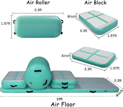 AKSPORT 5pcs Set of Inflatable Gymnastics Air Mat Tumble Track Tumbling Mat Floor Mats with Electric Air Pump for Home Use/Training/Cheerleading/Beach/Park and Water