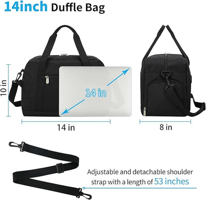 Small Gym Bag 14 inch lightweight Carry On Mini Duffel Bag with Shoe Compartment for Travel Sport - Black
