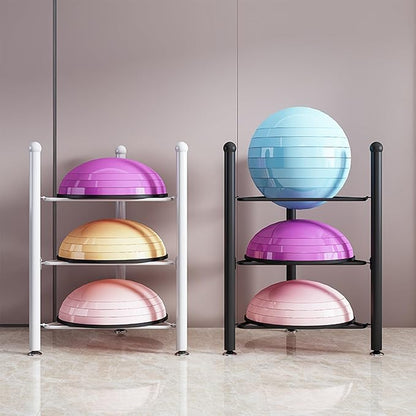 Balance Ball Half Rack 3/5/6/7 Tiers, Iron Half Exercise Balls Holder for Half Ball & Yoga Ball, Home Gym Studios Standing Half Ball Balance Trainer Shelf(White,6 Layer - 63in)