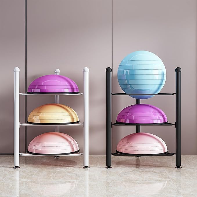 Balance Ball Half Rack 3/5/6/7 Tiers, Iron Half Exercise Balls Holder for Half Ball & Yoga Ball, Home Gym Studios Standing Half Ball Balance Trainer Shelf(Black,7 Layer - 75in)