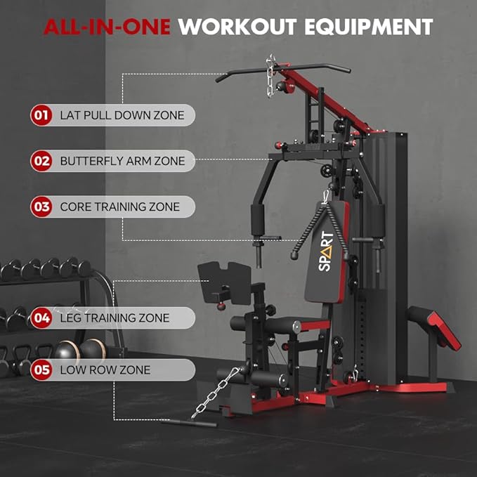 SPART Home Gym Station,Multifunctional Home Gym Workout Equipment,with 160LBS Weight Stack for Leg Press & Chest Fly, All in One Exercise Equipment Full Body Strength Training with Pulley System