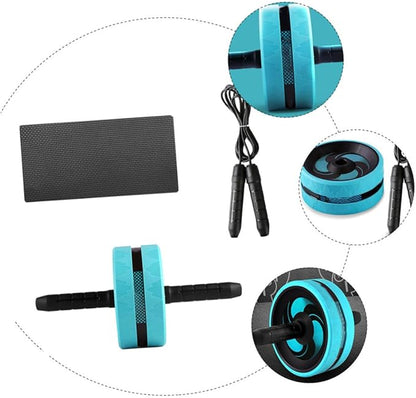 VOSAREA Ab Roller Wheel Fitness Exercise Wheel Set with Knee Pad and Jump Rope, Quiet Abdominal Roller for Core Strength Training, Blue and Black, Home Gym Calisthenics Equipment