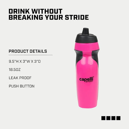 Capelli Sport Sports Water Bottle, Plastic Squeeze Water Bottle with Easy Open Nozzle and Grip Panels, Pink