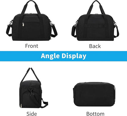 Small Gym Bag 14 inch lightweight Carry On Mini Duffel Bag with Shoe Compartment for Travel Sport - Black
