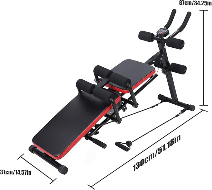 Ab Workout Bench, Adjustable Ab Crunch Machine for Home Gym - Multi-Functional Foldable Sit Up Bench with Preacher Curl Pad & Resistance Bands, Heavy-Duty Exercise Equipment for Arm/Back