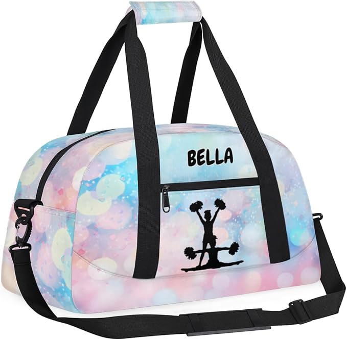 Custom Cheerleaders Bag Girls, Personalized Kids Gym Bag Customized Sport Duffel Dance Ballet Barrel Bag Travel Training Duffle Bag with Name, Black Cheer Girls Silhouette