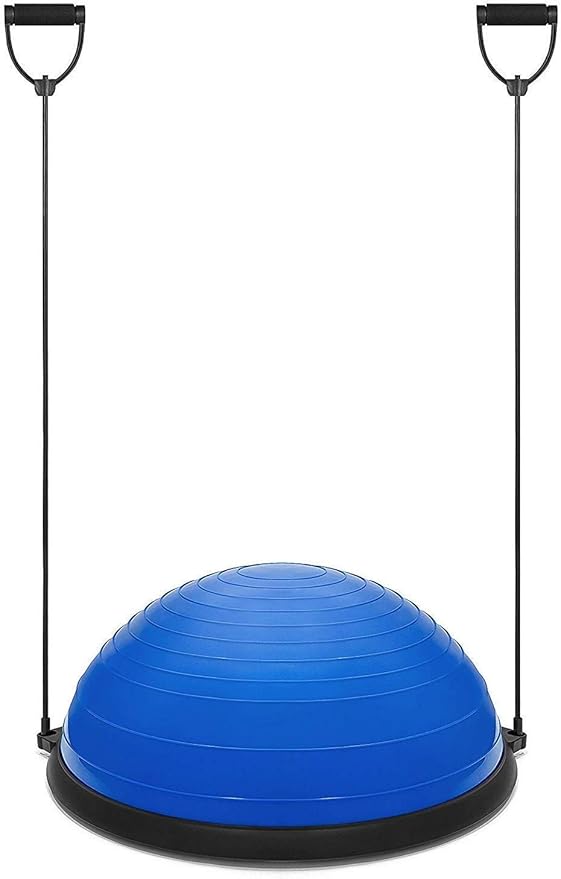 Half Ball Balance Trainer Stability Ball for Full Body Workout, Half Exercise Ball, Yoga Balance Ball Fitness Platform, Half Yoga Ball Balance Trainer Core Strength Training w 2 Resistance Bands