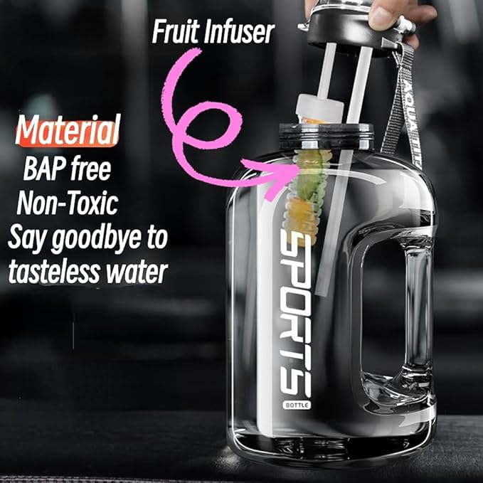 Gym Water Bottle with Straw and Time Marker (74oz-135oz) for Work, Hiking, Gym Large Capacity for Men and Women (White(PP+6 gifts), 74oz/2200ml)