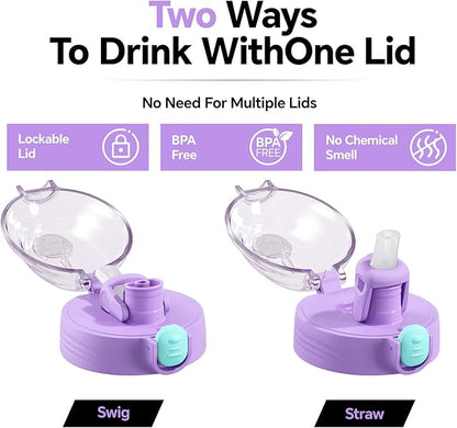QWE Gym Large Water Bottle for women with lids and Straws&Handle,54oz,Heat-resisting,Reusable,PPSU BPA Free, Plastic Water Bottle Double drinking,leak proof, for Travel,Sport,Outdoors,camping(Purple)