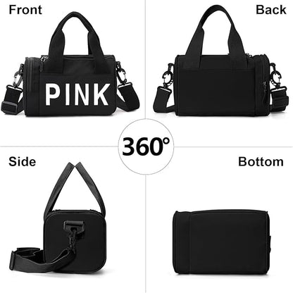 Mini Crossbody Gym Bag for Women & Men, Cute Duffle Aesthetic Sports Handbag, Waterproof Gym Tote Portable Fitness Shoulder Bag for Sports Travel (Black)