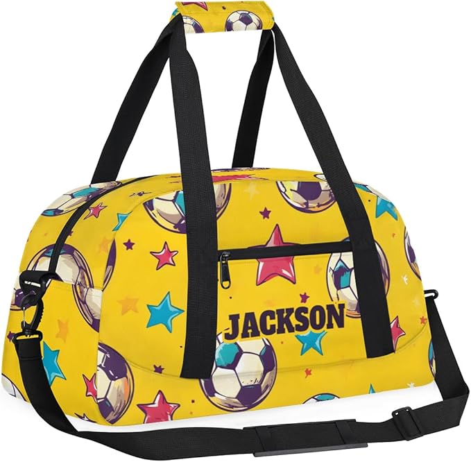 Personalized Soccer Yellow Gym Duffel Bags for Kids Boys with Custom Name Sport Training Travel Bags for Overnight Weekender