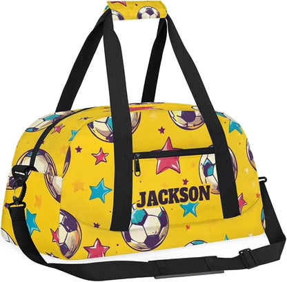 Personalized Soccer Yellow Gym Duffel Bags for Kids Boys with Custom Name Sport Training Travel Bags for Overnight Weekender