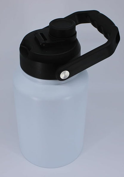 64 Ounce Half Gallon Insulated Water Bottle, Large Capacity Vacuum Flask with Handgrip (White)