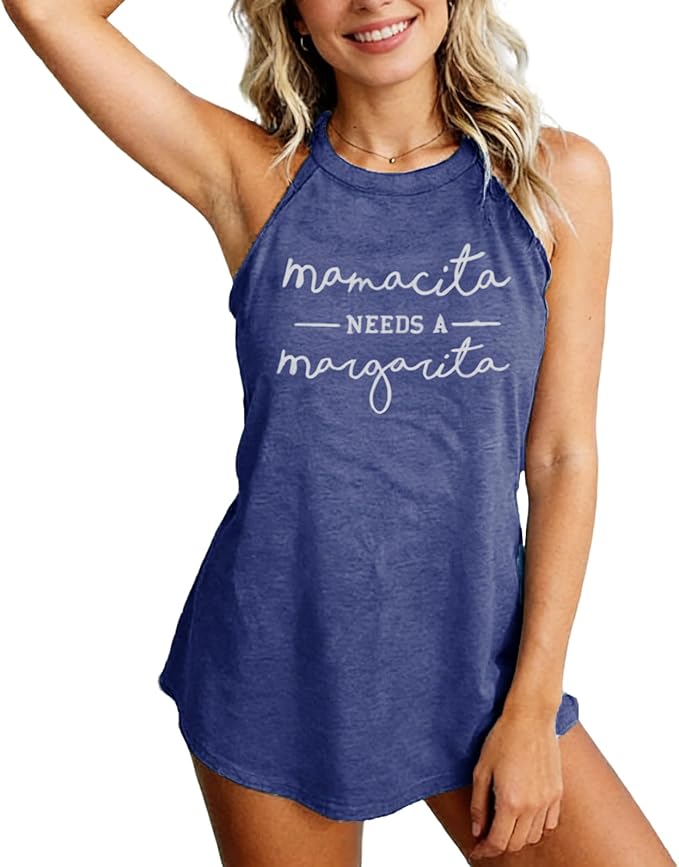 Mamacita Needs a Margarita Women Funny Shirts Workout Tops Graphic Beach Holiday Outfit Tees