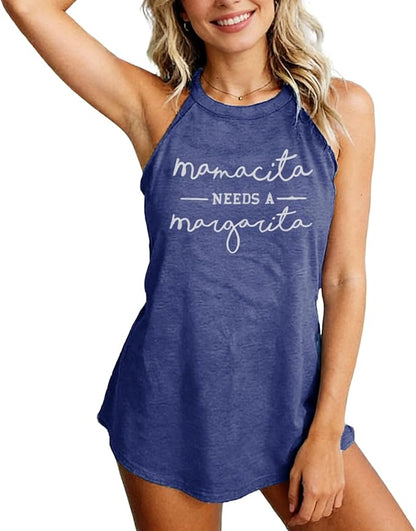 Mamacita Needs a Margarita Women Funny Shirts Workout Tops Graphic Beach Holiday Outfit Tees
