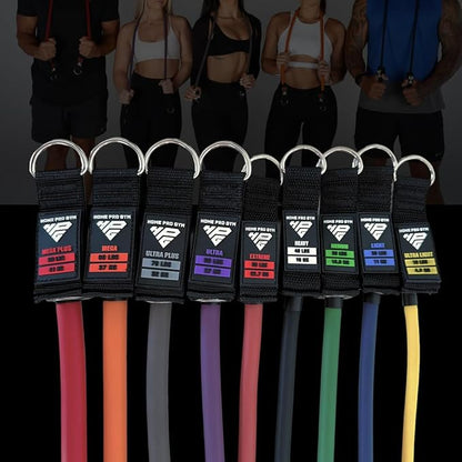 HomeProGym Stackable Resistance Band Set - with Up to 450LBS of Resistance, Band Bar, Premium Handles, Heavy Duty Door Anchor, Padded Ankle Straps, Digital Workout Guide