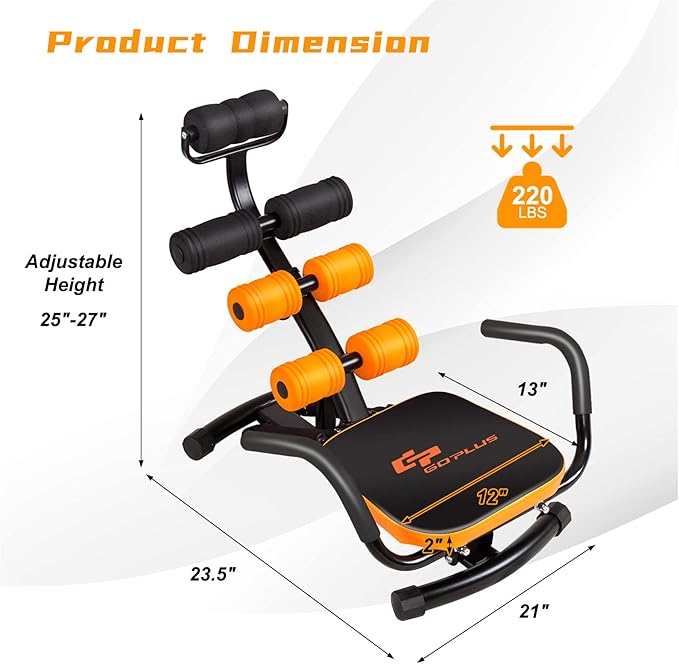 Goplus Core & Abdominal Trainers, Twister Trainer Ab Exercise Machine Height Adjustable Incline Workout Equipment Ab Rocket Exerciser