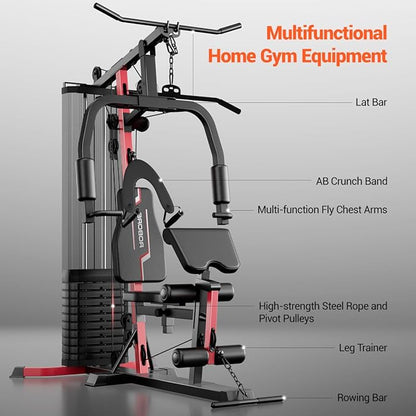 Home Gym System, Multifunctional Home Gym with 160LB Weight Stack, Equipment All-in-One Workout Station, Full Body Strength Training System