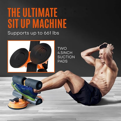 SQUATZ Portable Sit Up Bar Floor Holder with 2 Strong Suction Cups for Abs, Pull Up Bar, Sticky Pad, Adjustable Foot Holder for Thigh, Workout for Office Home Gym for Men and Women, Support 661 lbs