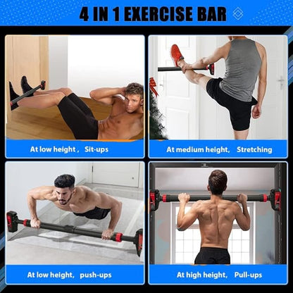 Pull Up Bar for Doorway - Adjustable No Screws Chin Up Bar for Home Gym, 440 LBS Max Load, with Level Meter & Anti-Slip Design for Strength Training,Red