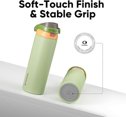 ENCOOL Leakproof Insulated Water Bottle with Straw Dual-Sip Water Bottle Bag-Safe Design for Work, Commute & Gym – Keeps Drinks Cold All Day, 18 oz, Sage Green