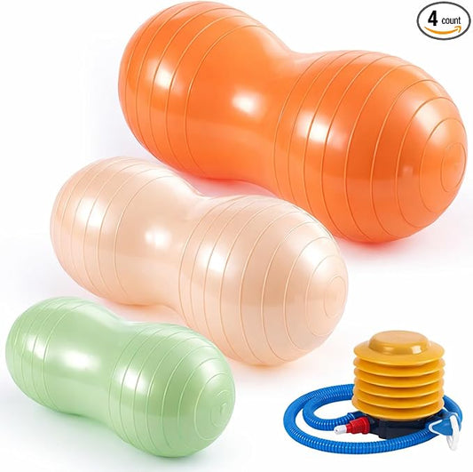 Jexine Peanut Ball for Kids Therapy - 3-Piece Anti-Burst Set, Yoga Balance Exercise Ball for Pregnancy & Home Gym, Includes 1 Pump & 3 Size Options
