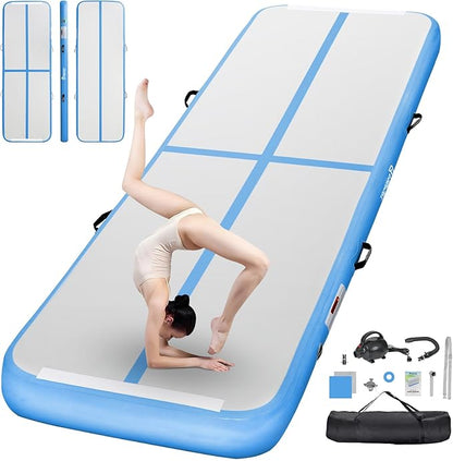FBSPORT Inflatable Air Gymnastics Mat Training Mats 4/8 inches Thickness Gymnastics Tracks for Home Use/Training/Cheerleading/Yoga/Water with Pump