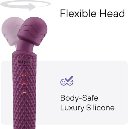 bed geek Cordless Personal Massage Wand – Waterproof & USB Rechargeable, Skin-Soft Silicone, 20 Vibration Patterns, 8 Speed Settings, Memory Function for Relaxation and Muscle Comfort
