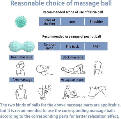 Massage Ball Set, Peanut Massage Ball Double Lacrosse Massage Roller Balls, Acupoint Myofascial Release Muscle Knot Ball, Deep Tissue Trigger Point Therapy Massage Tool for Back Neck Shoulder (Green)