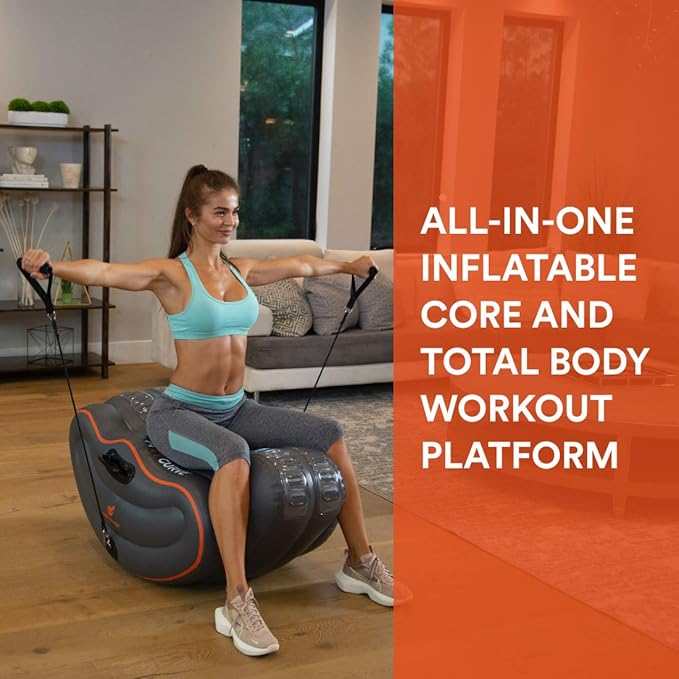 New Image FITT Curve Inflatable Total Body Workout System - Core Strength, Balance & Flexibility Trainer with Resistance Bands & Exercise Guide - Portable Home Fitness Platform
