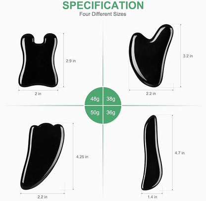 airogym Guasha Massage Tool, Natural Gua Sha Board, 4PCS Guasha Stone Scraping Massage Sets for SPA, Acupuncture, Physical Therapy, Muscle Knots, Facial Caring Point Treatment (Black)