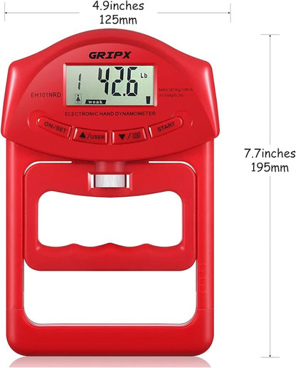 GRIPX Digital Hand Dynamometer Grip Strength Measurement Meter Auto Capturing Electronic Hand Grip Power 198Lbs / 90Kgs