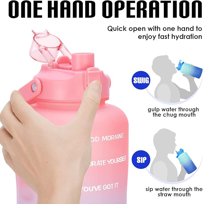 HydroPal 1 Gallon Water Bottles with Straw, 128 oz Water Bottle BPA Free Innovative 2-IN-1 Lid Gym Bottle with Times to Drink Motivational, Large for Sports Fitness Camping Water Jug （13.8X5.5 inch）
