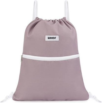 WANDF Drawstring Backpack String Bag Sackpack Cinch Water Resistant Nylon for Sport Yoga Gym Shopping (Pink)