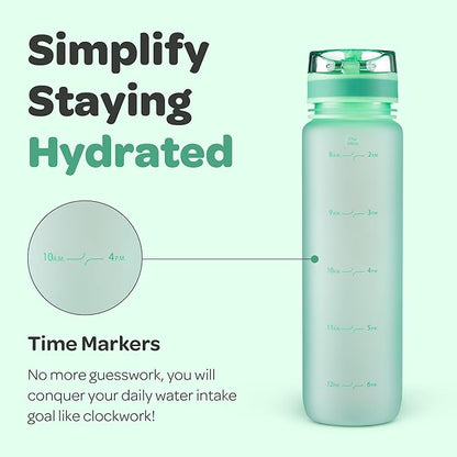 Hydracy Water Bottle with Time Marker -Large BPA Free Water Bottle & No Sweat Sleeve -Leak Proof Gym Bottle with Fruit Infuser Strainer & Times to Drink -Ideal for Fitness Sports & Outdoors