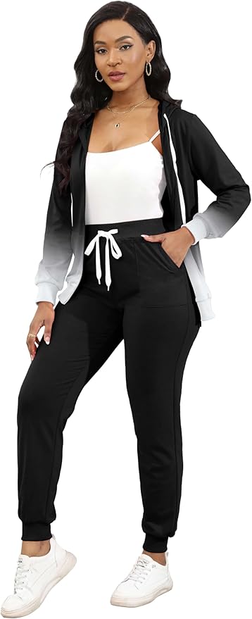 CLOCOR Track Suits for Women Set - Casual 2 Piece Outfits Sweatsuit Pocket Hoodies Long Sleeve with Patchwork Pants Set