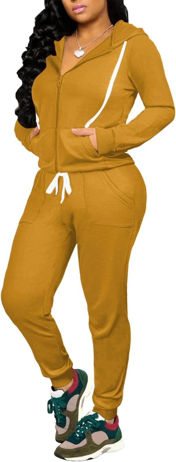 CLOCOR Track Suits for Women Set - Casual 2 Piece Outfits Sweatsuit Pocket Hoodies Long Sleeve with Patchwork Pants Set