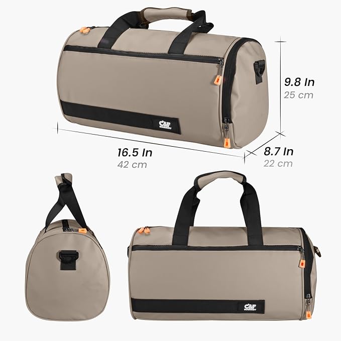 C&F BOGMOST Small Gym Bag for Women & Men,Small Lightweight Duffel Bag Carry On Bags Mini Duffel Travel Bag Waterproof Sports Bags for Workout/Sport/Travel, Khaki,with Shoes Compartment