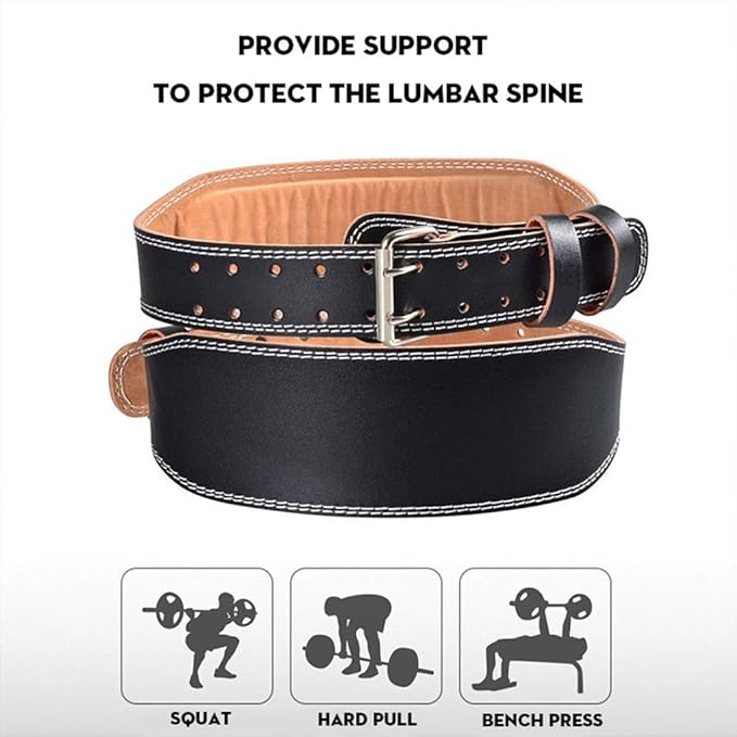 tegongse Faux Leather Weight Lifting Belt - Double Prong Power Lower Back & Lumbar Support for Squats, Deadlifts, Men & Women