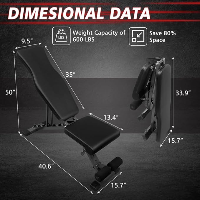 Premium Adjustable Weight Bench for Home Gym Workouts, Foldable Sit-Up and Strength Training Bench with Thick Padding