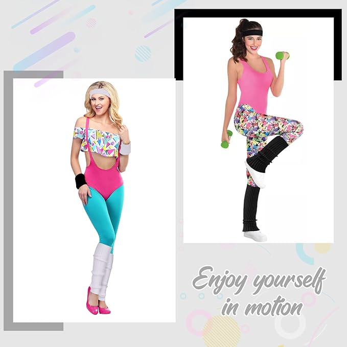 Leg Warmers for Women 80s Headband Wristbands Neon Leg Warmers Set for Sport Yoga - 80s Workout Clothes 90s Outfit for Women