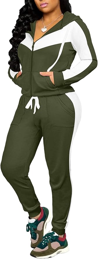 CLOCOR Track Suits for Women Set - Casual 2 Piece Outfits Sweatsuit Pocket Hoodies Long Sleeve with Patchwork Pants Set