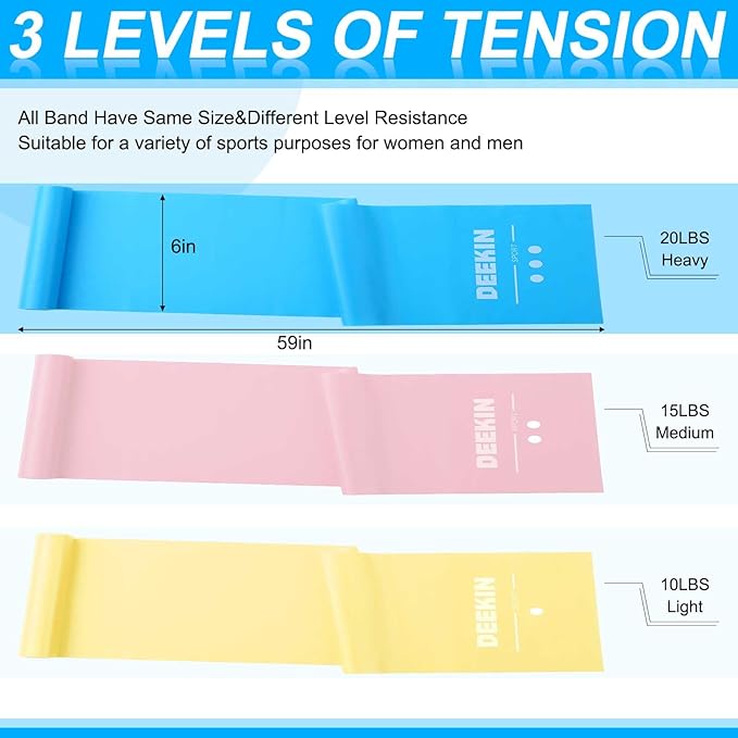 DEEKIN 10 Pcs Resistance Bands Professional Exercise Elastic Bands Latex-Free Yoga Starter Set for Pilates, Physical Therapy, Strength Training, Yoga, Working Out for Women Home Gym