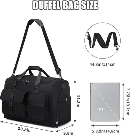 Women's Gym Bag Travel Duffel 40L Expandable 8L with Shoe Compartment Wet Pocket for Yoga Fitness Overnight Weekender Black