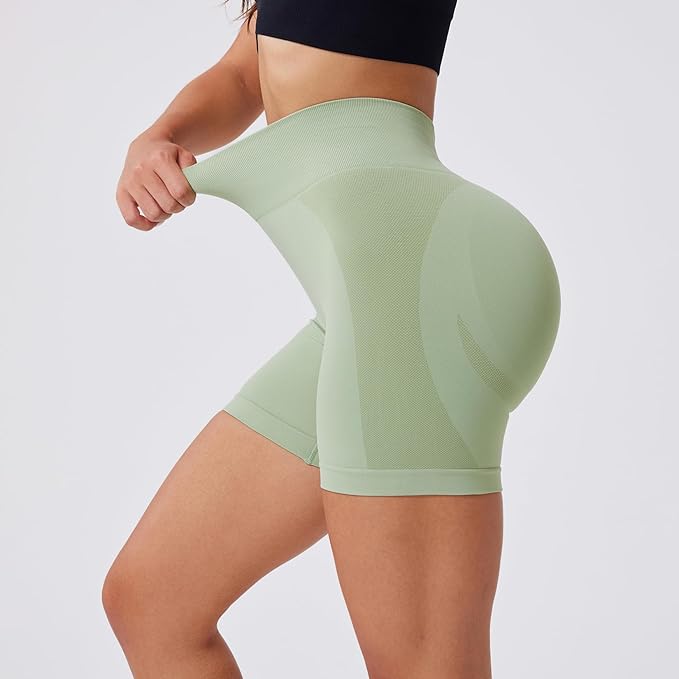 Evercute Women's Gym Shorts 3/4 Pack Seamless Scrunch Butt Lifting Workout Shorts 5" Tummy Control Ruched Booty Yoga Short